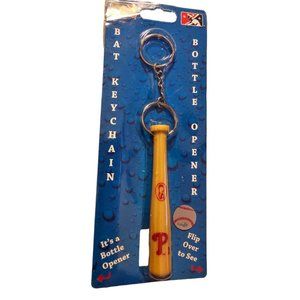 PHILADELPHIA PHILLIES MINI BASEBALL BAT KEYCHAIN KEY RING WITH BOTTLE OPENER